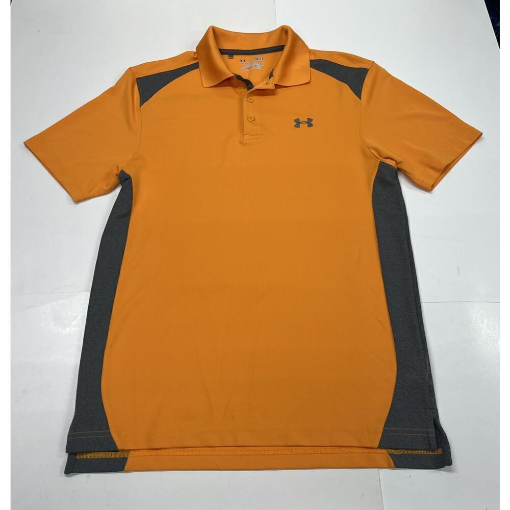 Under Armour Men’s Polo shirt Small Orange Loose Heatgear short sleeve Golf